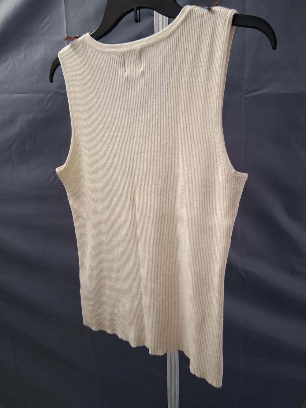 Ruby Rd. Cream Ribbed Tank with Beaded Fringe Neckline - Picture 6 of 7
